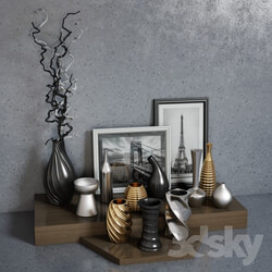 Set decoration of vases paintings and branches 