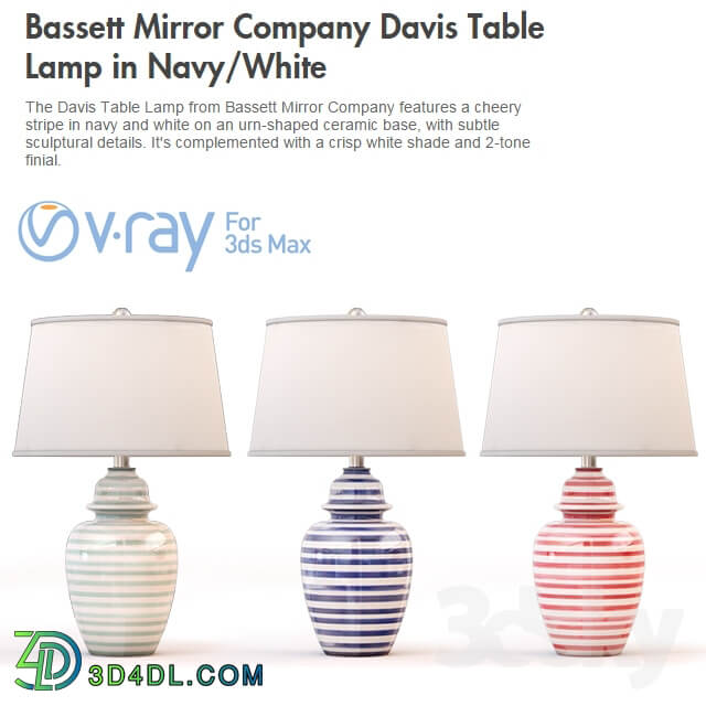 Bassett Mirror Company Davis Table Lamp in NavyWhite