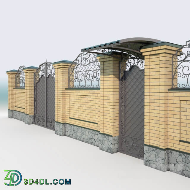 Other architectural elements Brick fence forging gate