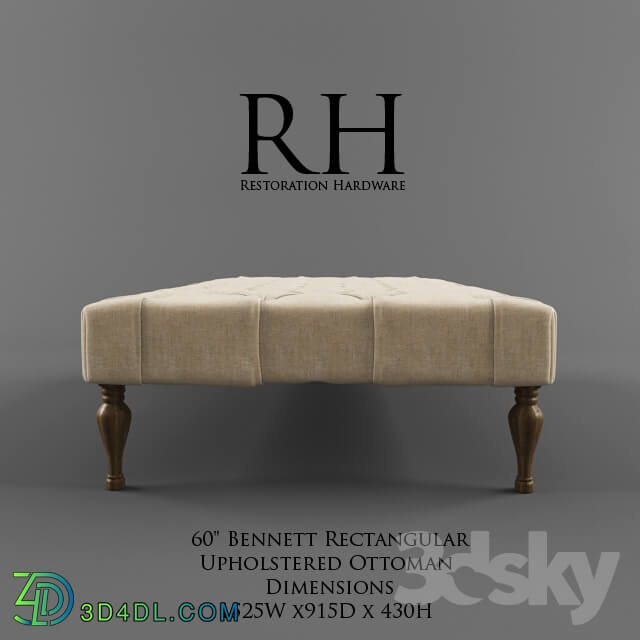 Restoration Hardware 60 quot Bennett Rectangular Upholstered Ottoman