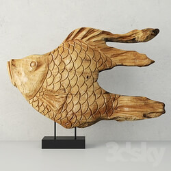 Other decorative objects Carved Wood Fish Sculpture on Stand 
