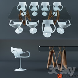 Table Chair Sovet Italia LAMBDA TWO BASES table FLUTE GIREVOLE chair 