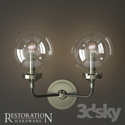RH BISTRO GLOBE CLEAR GLASS DOUBLE SCONCE 