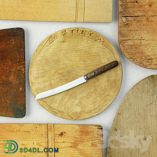 Antique Cutting Boards with Knife