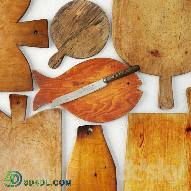 Antique Cutting Boards with Knife