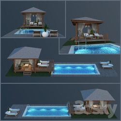 Wooden Gazebo amp Swimming Pool Other 3D Models 