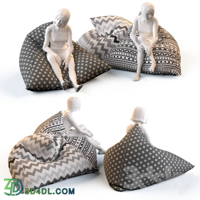 Triangular chair cushions with mannequins