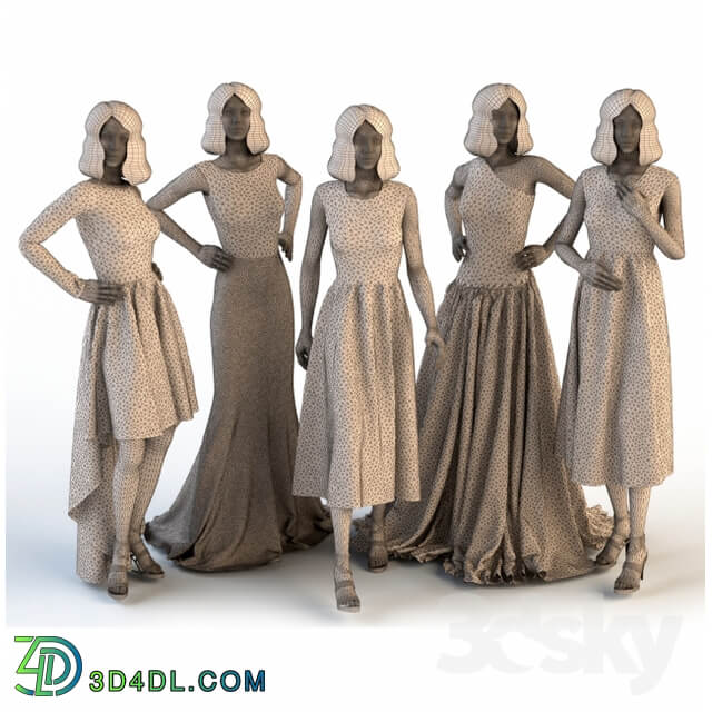 Women s evening dresses on mannequins Clothes 3D Models