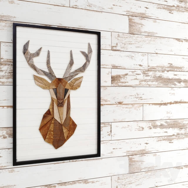 White boards painting deer eco design whitewashed wall decor Other decorative objects 3D Models