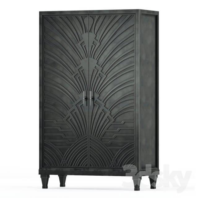 Wardrobe Display cabinets Miranda Hollywood Regency Art Deco Carved Wood Gunmetal Cabinet