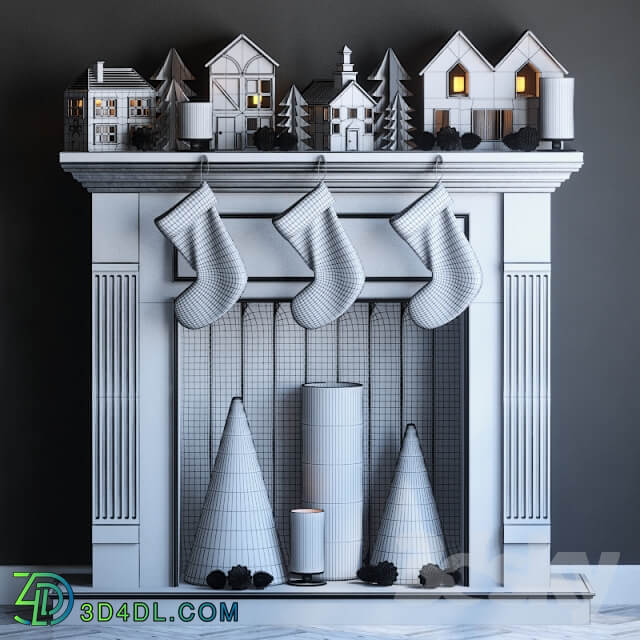 Artificial fireplace with candles and Christmas decoration 2