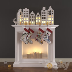 Christmas decoration with candles and fireplace 