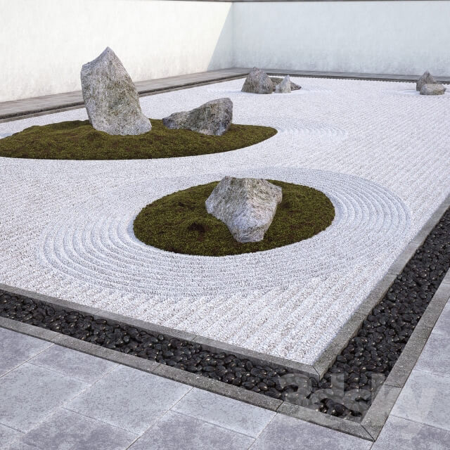 Japanese Zen Rock Garden Environment elements 3D Models