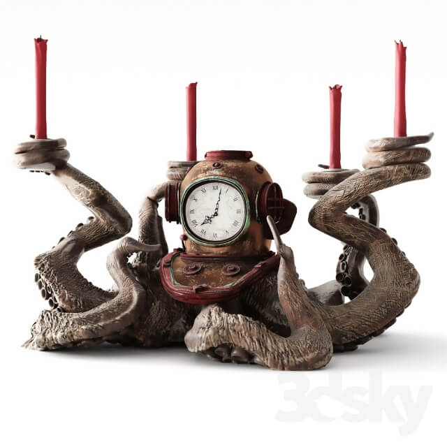 Clock and candlestick Octopus Watches Clocks 3D Models