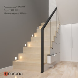 Staircase with storage and mirror system 