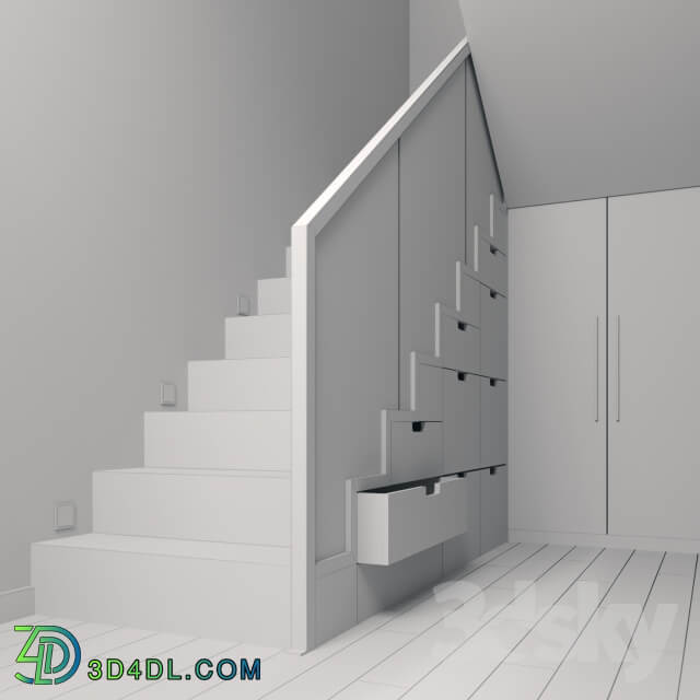 Staircase with storage and mirror system