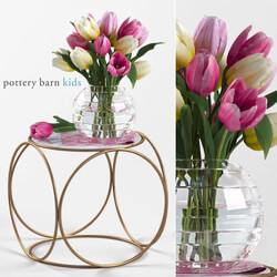 Pottery Barn Kids. Marble Top Side Table. Bouquet of tulips 
