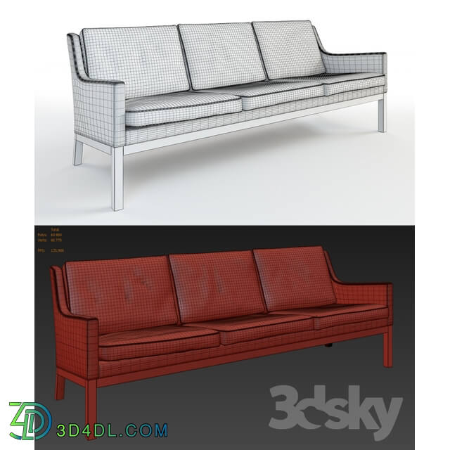 Rare Stylish 1960s Three Seat Sofa Designed by Kai Lyngfeldt Larsen