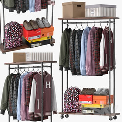 Industrial Clothes Rail Rack Clothes 3D Models 