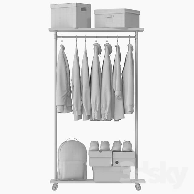 Industrial Clothes Rail Rack Clothes 3D Models