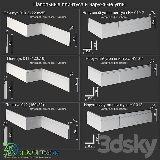 Floor skirting boards and outer corners 010 2 011 012 3D Models 3DSKY