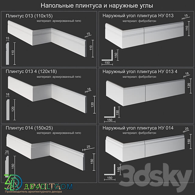 Floor skirting boards and outer corners 013 013 4 014 3D Models 3DSKY