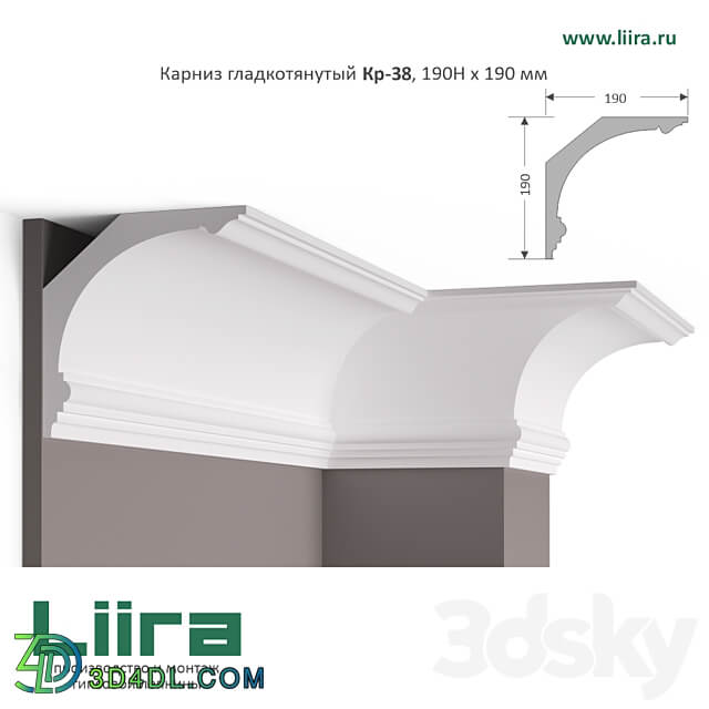 Smooth drawn cornice rod Кр 38 190Нх190 mm 3D Models 3DSKY