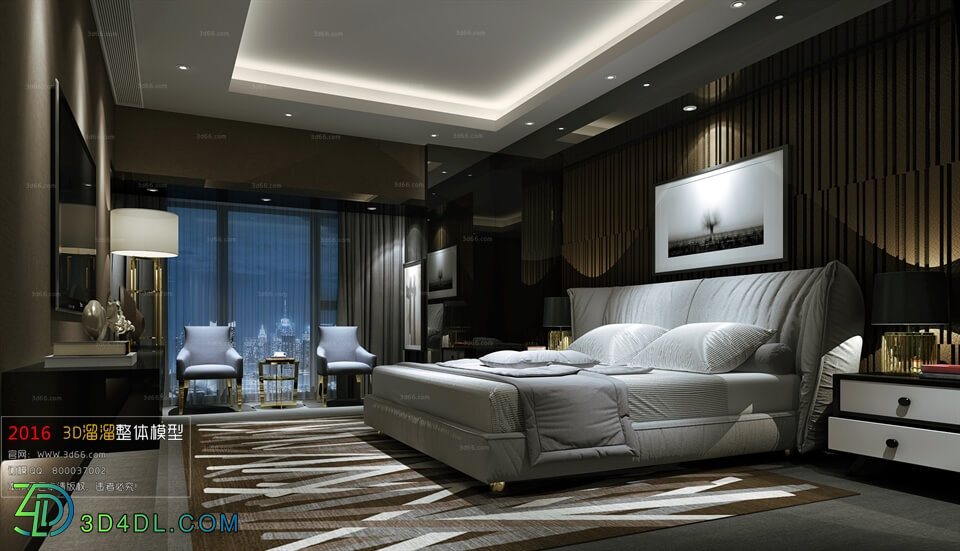 3D66 2016 Post Modern Style Bedroom Hotel 1819 B002