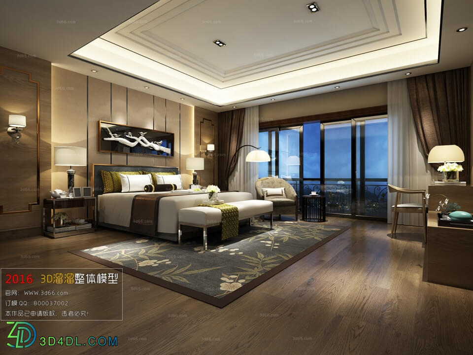 3D66 2016 Post Modern Style Bedroom Hotel 1820 B003