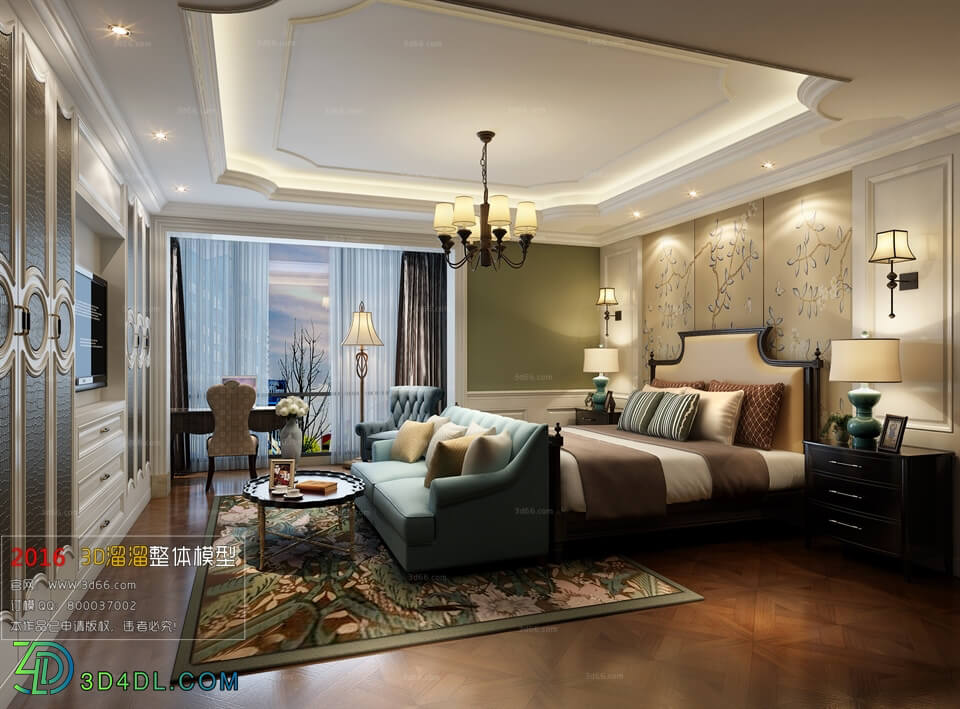 3D66 2016 Post Modern Style Bedroom Hotel 1822 B005