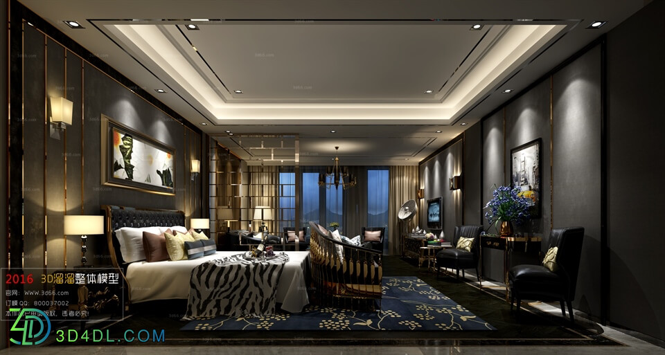 3D66 2016 Post Modern Style Bedroom Hotel 1825 B008