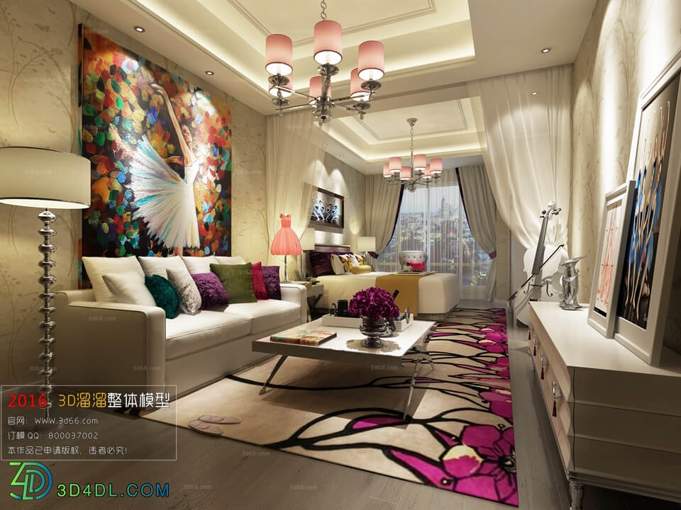 3D66 2016 Post Modern Style Bedroom Hotel 1832 B015