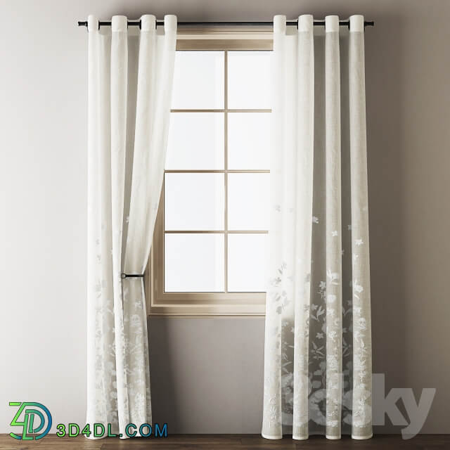 Floral Embroidered Linen Eyelet Curtains
