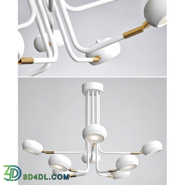 Curved Stix Chandelier 8 White Pendant light 3D Models