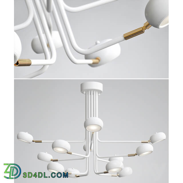 Curved Stix Chandelier 12 White Pendant light 3D Models