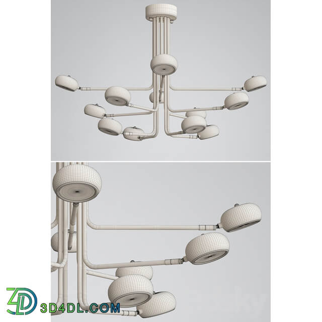 Curved Stix Chandelier 12 White Pendant light 3D Models