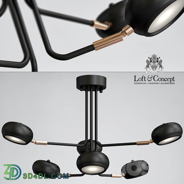 Curved Stix Chandelier 6 Black Pendant light 3D Models