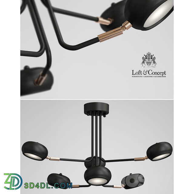 Curved Stix Chandelier 6 Black Pendant light 3D Models