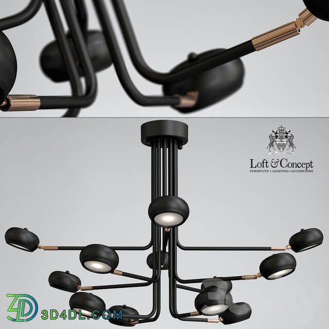 Curved Stix Chandelier 12 Black Pendant light 3D Models