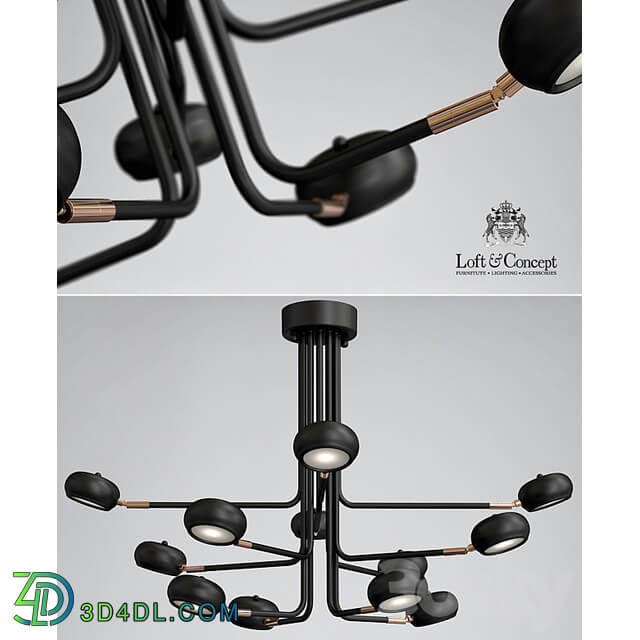 Curved Stix Chandelier 12 Black Pendant light 3D Models