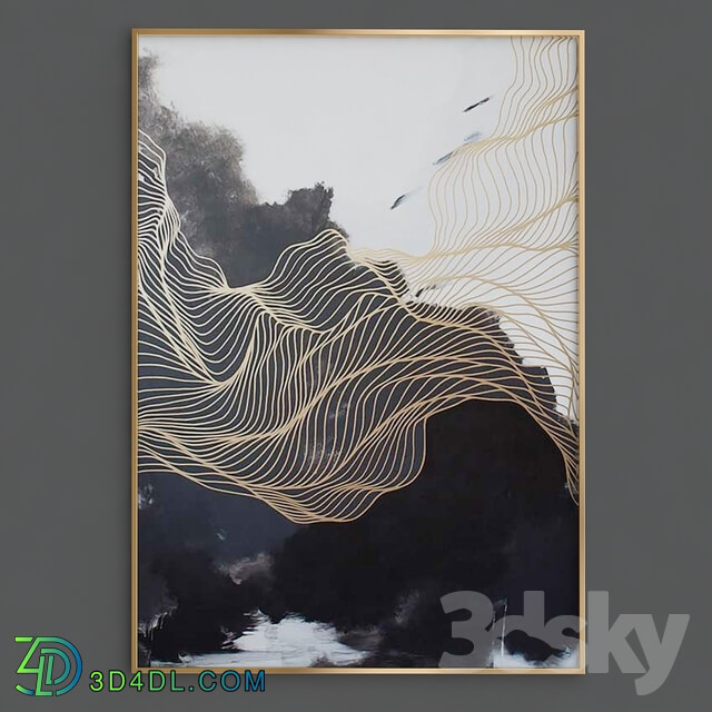 Modern simple abstract print ink gold lines Canvas Painting Picture