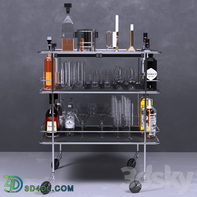 A table with alcohol and a crystal service. Wine 3D Models