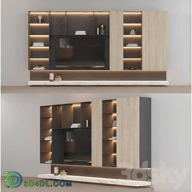 tv wall with bookcase custom made 3D Models