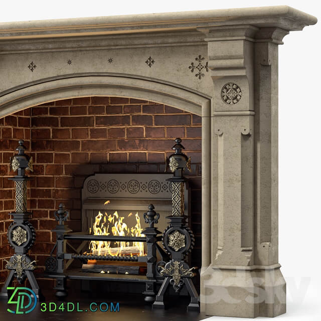 Westland London A Large Yorkstone Gothic Style Antique Fireplace Stock No 14223