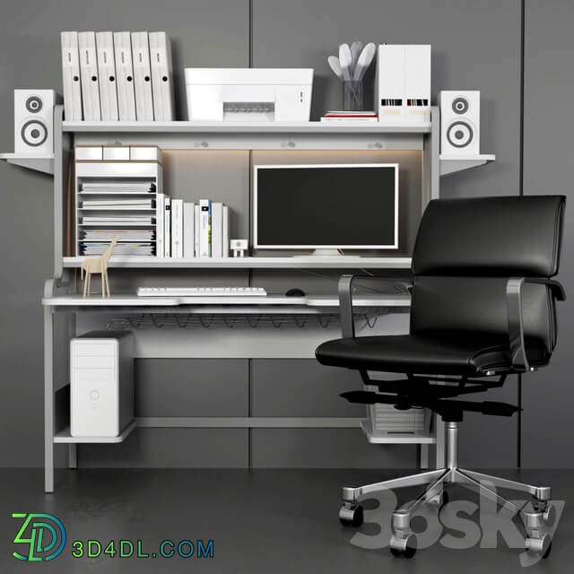 Collection of office furniture for home and stationery. Computer table and chair Office furniture 3D Models