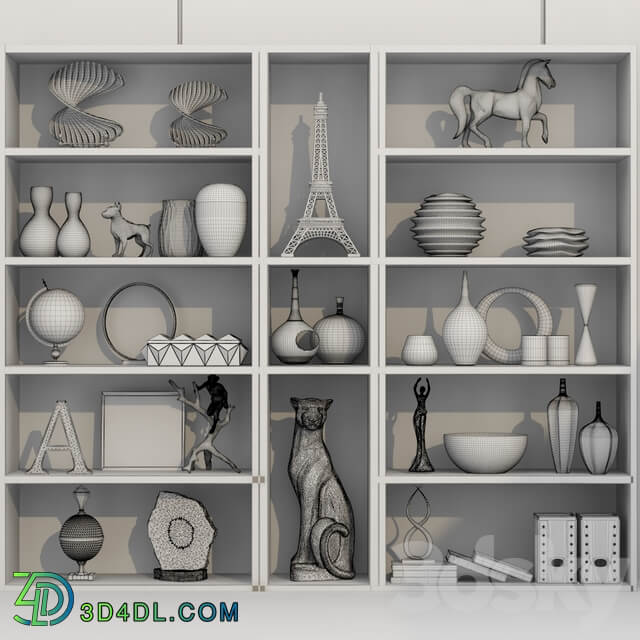 Wardrobe with a set of home decor and figurines in a modern style 3D Models