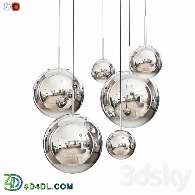 Mirror Ball Pendant Chrome Dinning Light Set Pendant light 3D Models