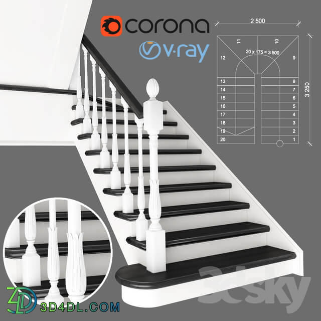 Two staircase ladder with staggered steps 3 version
