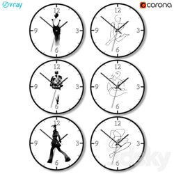 A set of wall clocks with fashion silhouettes Watches Clocks 3D Models 