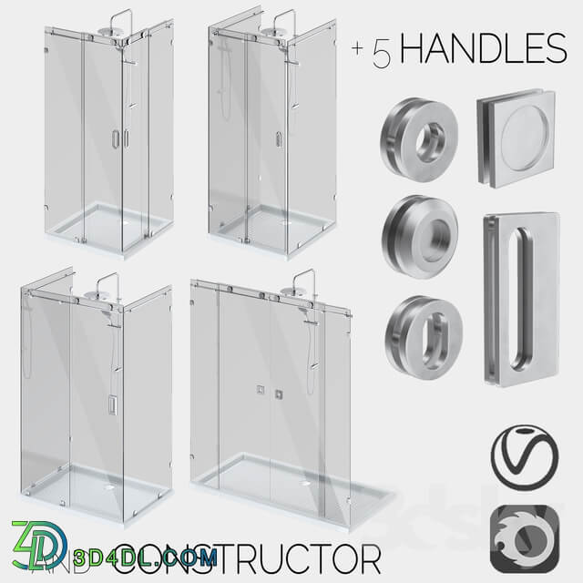 Sliding glass shower cabins designer and handle set